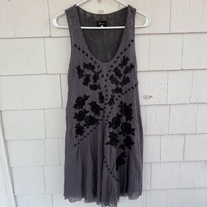 Biya Johnny Was Embroidered Tank Mini Dress Gray Black size Large
